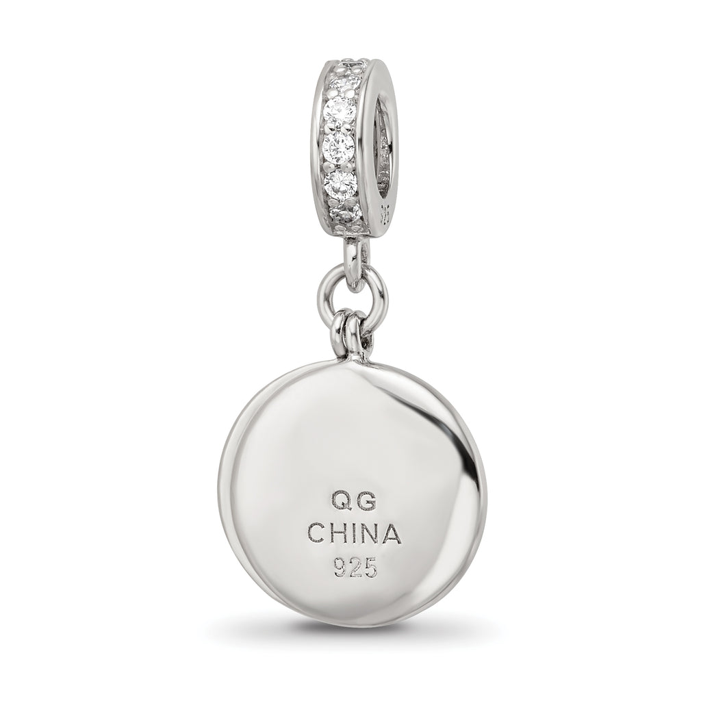 SS Reflections Rhod-plated CZ Enamel Bird/Flower 2-piece Dangle Bead