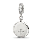 SS Reflections Rhod-plated CZ Enamel Bird/Flower 2-piece Dangle Bead
