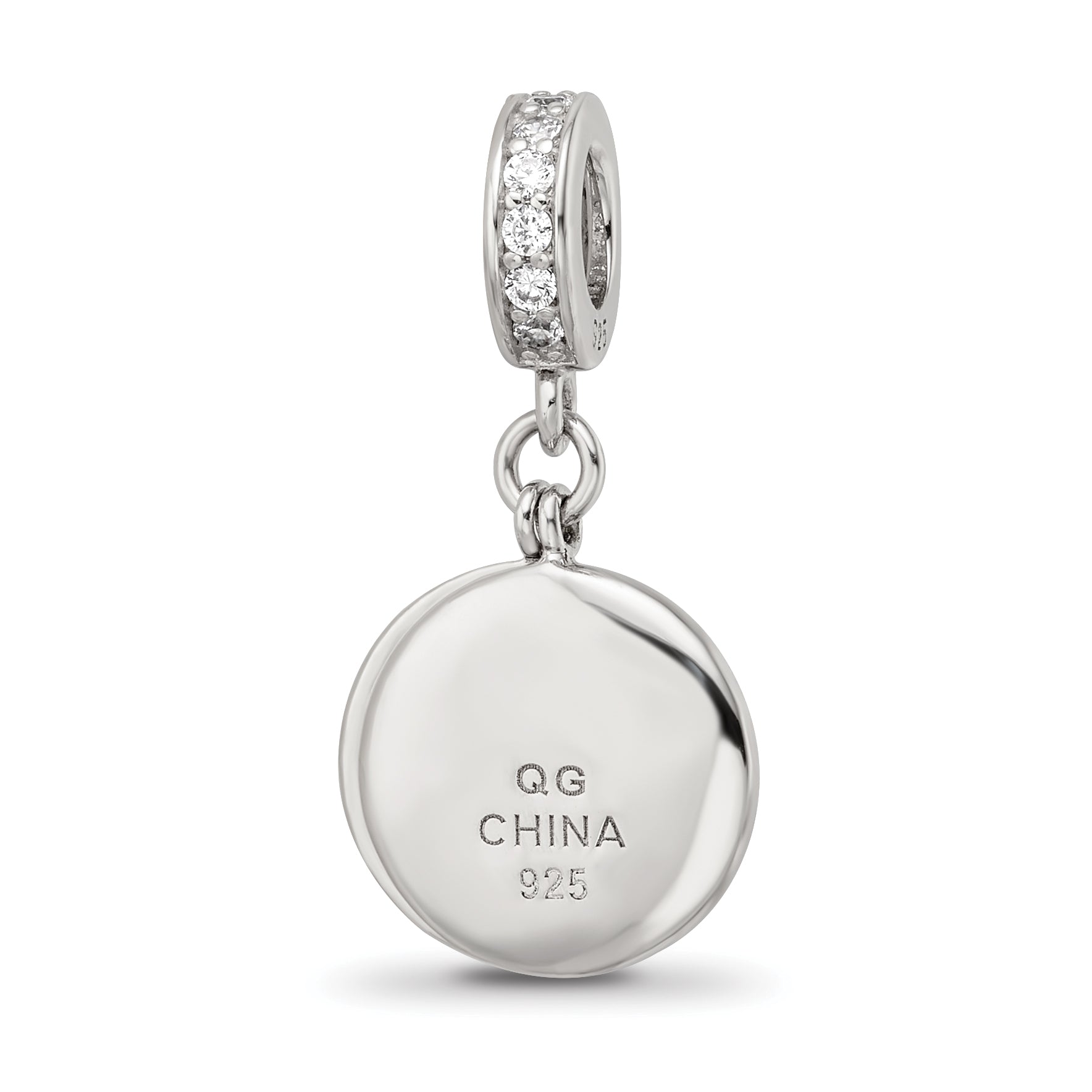 SS Reflections Rhod-plated CZ Enamel Bird/Flower 2-piece Dangle Bead