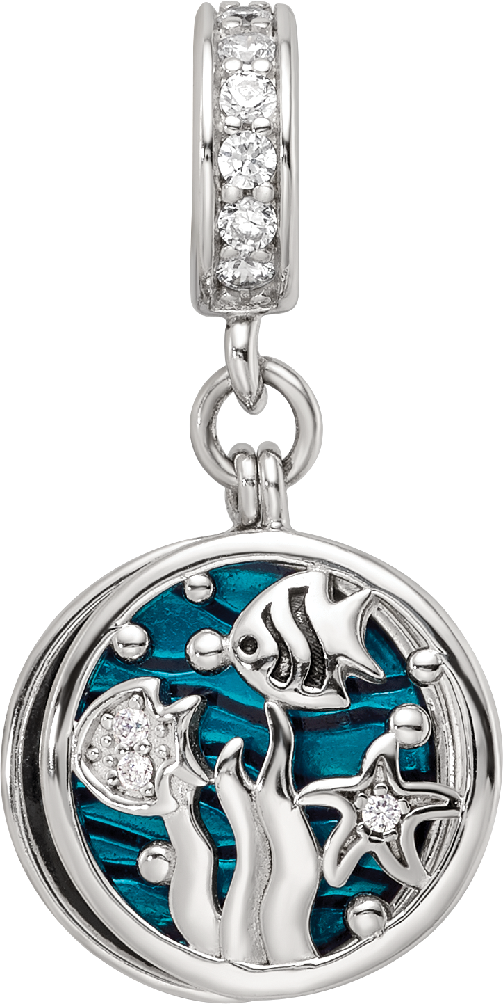 Sterling Silver Reflections Rhodium-plated Enamel CZ Sea Life Dangle Bead
