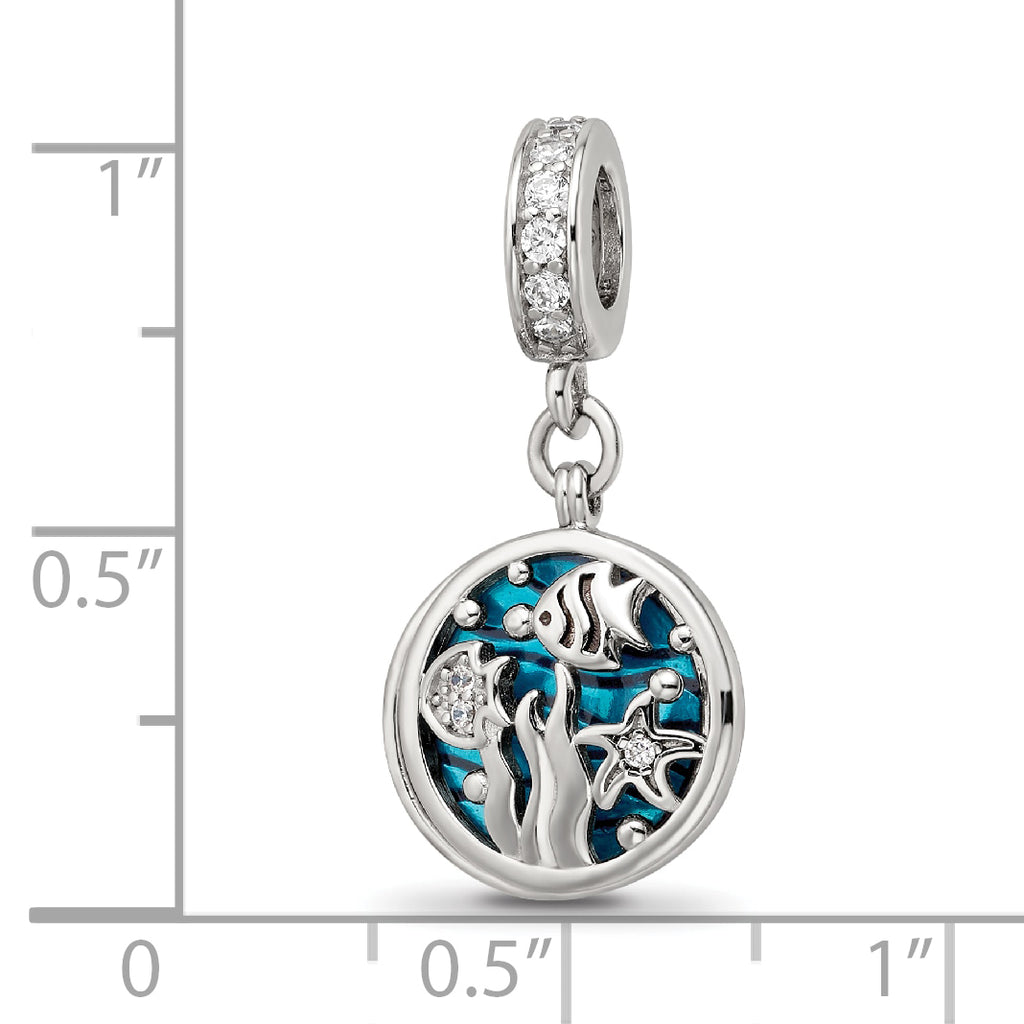 Sterling Silver Reflections Rhodium-plated Enamel CZ Sea Life Dangle Bead