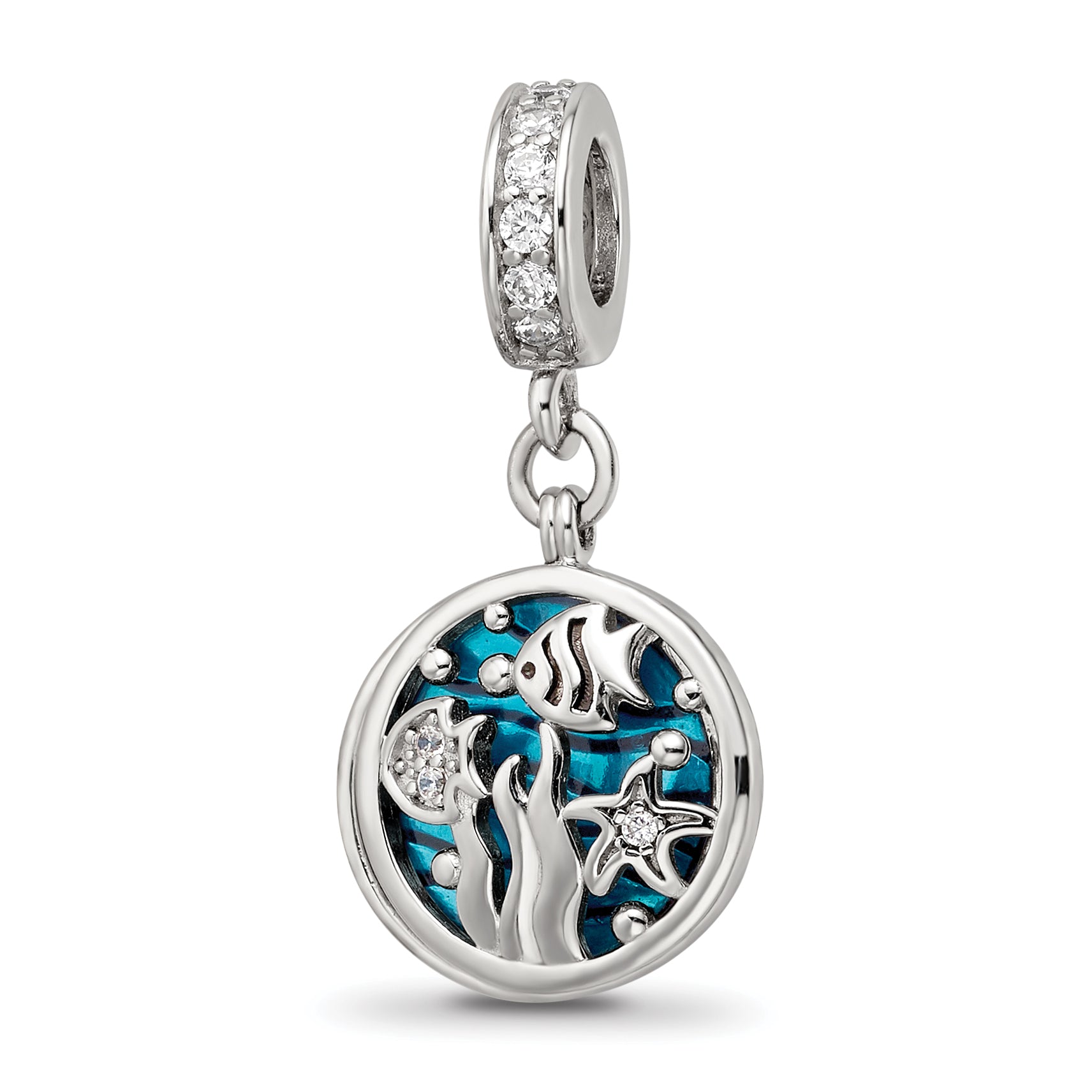 Sterling Silver Reflections Rhodium-plated Enamel CZ Sea Life Dangle Bead Main image
