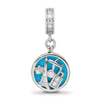 Sterling Silver Reflections Rhod-plated CZ Enamel Travel Dangle Bead