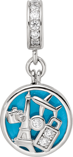 Sterling Silver Reflections Rhod-plated CZ Enamel Travel Dangle Bead