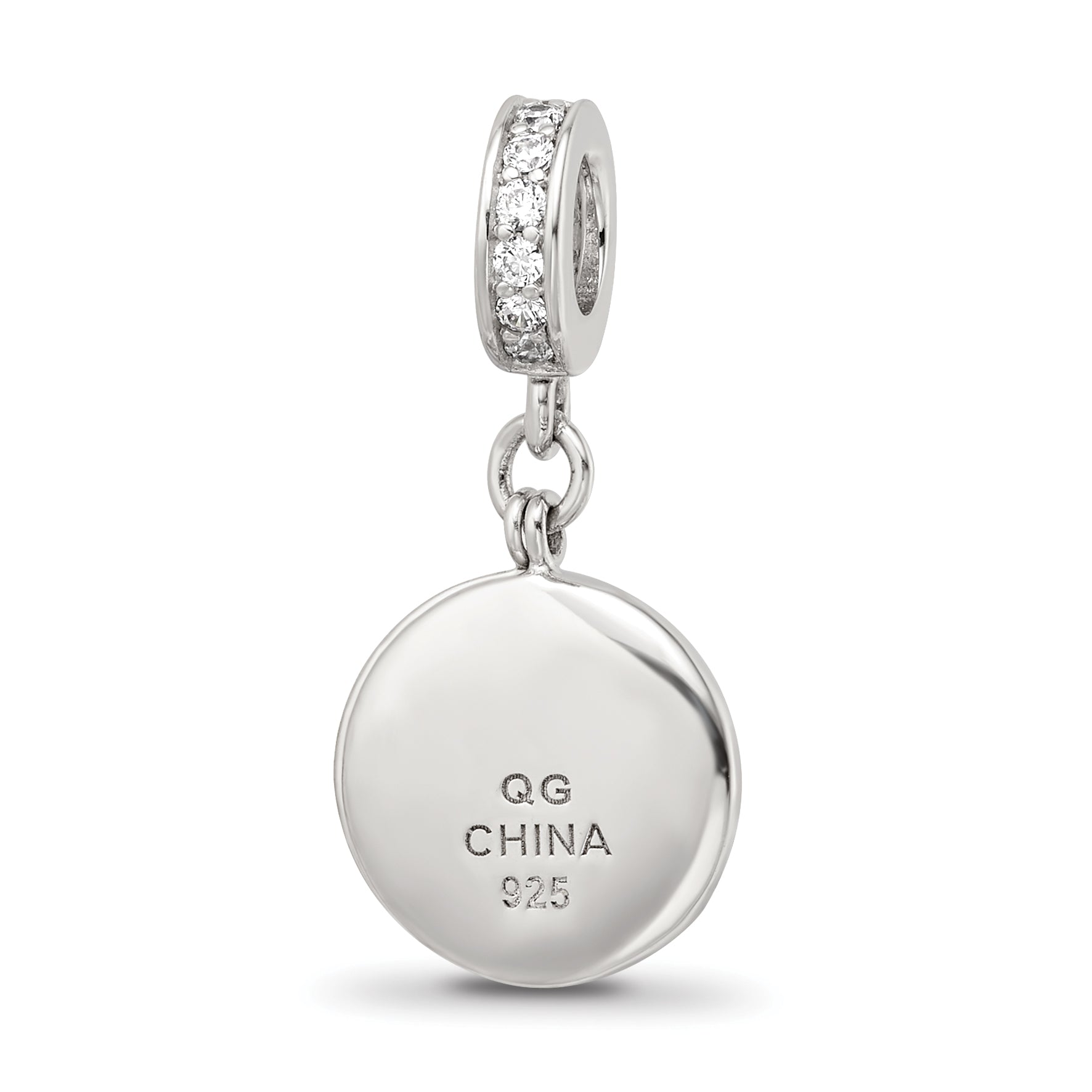 Sterling Silver Reflections Rhod-plated CZ Enamel Travel Dangle Bead