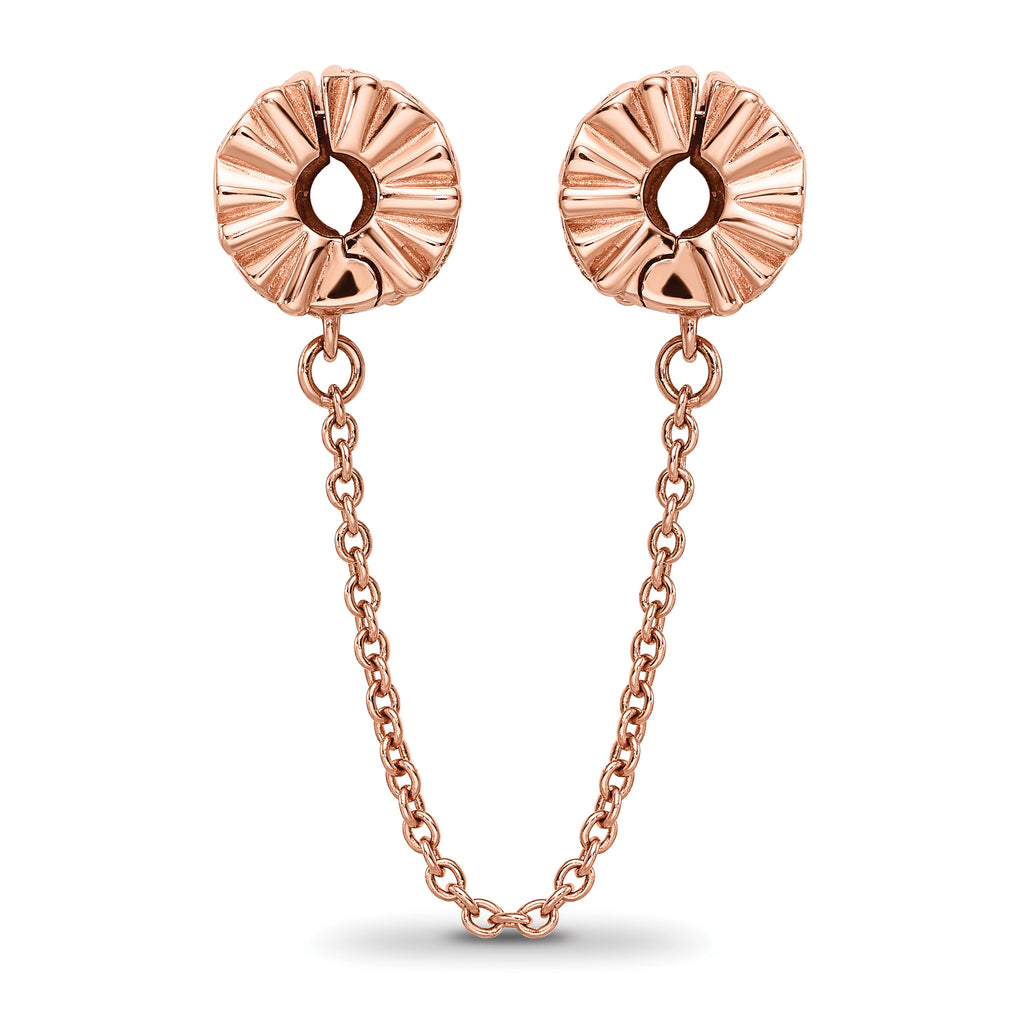 Sterling Silver Reflections Rose Gold-plated CZ Security Chain Heart Beads