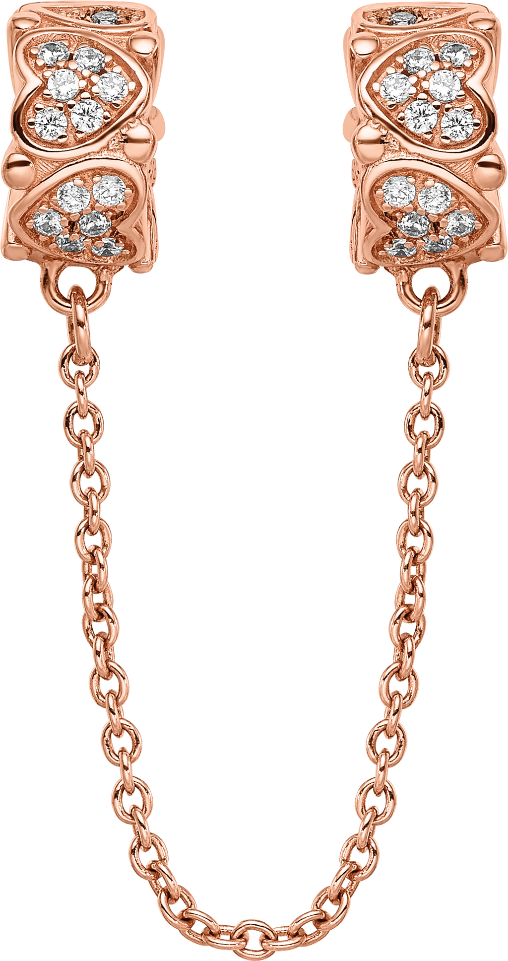 Sterling Silver Reflections Rose Gold-plated CZ Security Chain Heart Beads