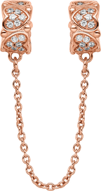 Sterling Silver Reflections Rose Gold-plated CZ Security Chain Heart Beads