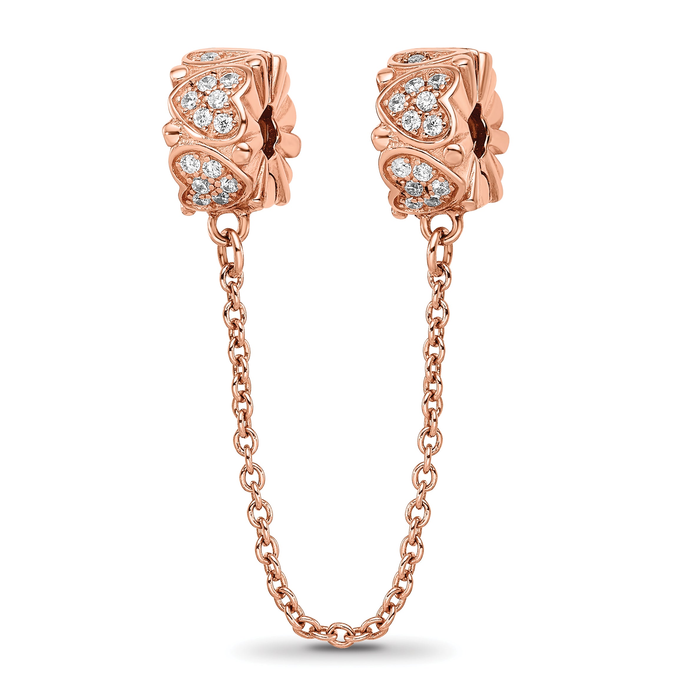 Sterling Silver Reflections Rose Gold-plated CZ Security Chain Heart Beads Main image