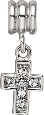 Sterling Silver Reflections Rhod-plated Crystals Cross Bead