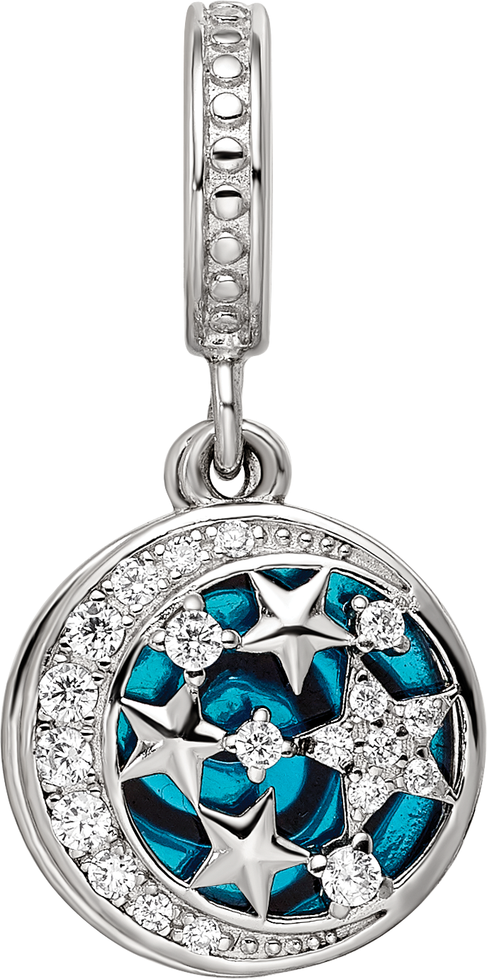 Sterling Silver Reflections Rhod-plated Enamel CZ Celestial Dangle Bead