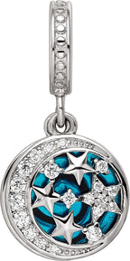Reflection Beads Sterling Silver Rhodium-Plated Enamel Cubic Zirconia Celestial Dangle Bead - Sophia Jewelers
