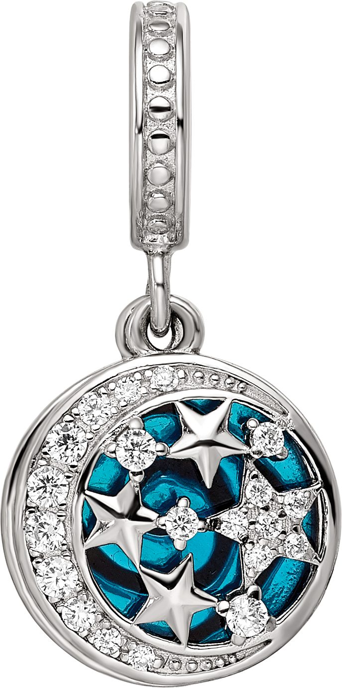 Reflection Beads Sterling Silver Rhodium-Plated Enamel Cubic Zirconia Celestial Dangle Bead - Sophia Jewelers