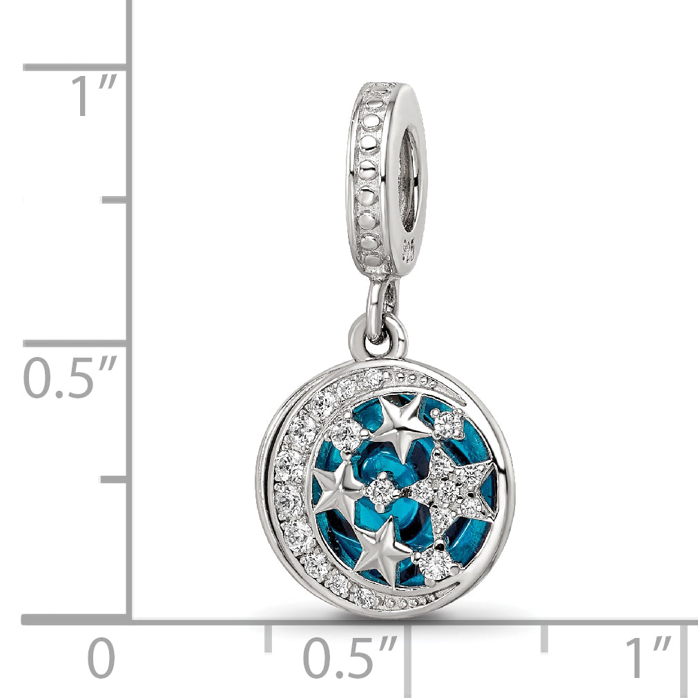 Sterling Silver Reflections Rhod-plated Enamel CZ Celestial Dangle Bead
