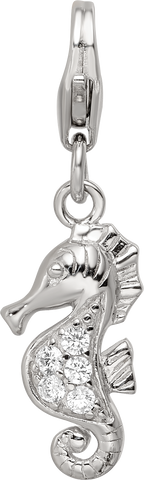Sterling Silver Reflections Rhodium-plated CZ Sea Horse Click-On Bead