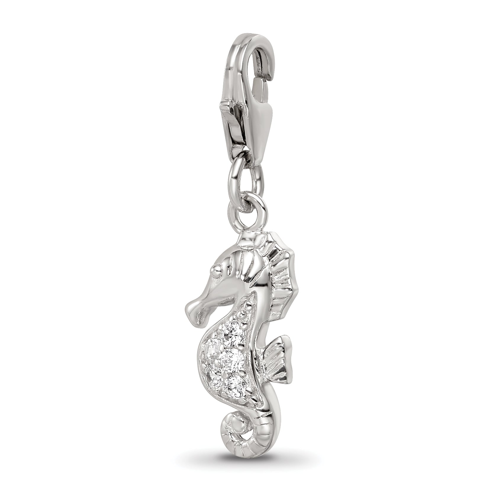 Sterling Silver Reflections Rhodium-plated CZ Sea Horse Click-On Bead Main image