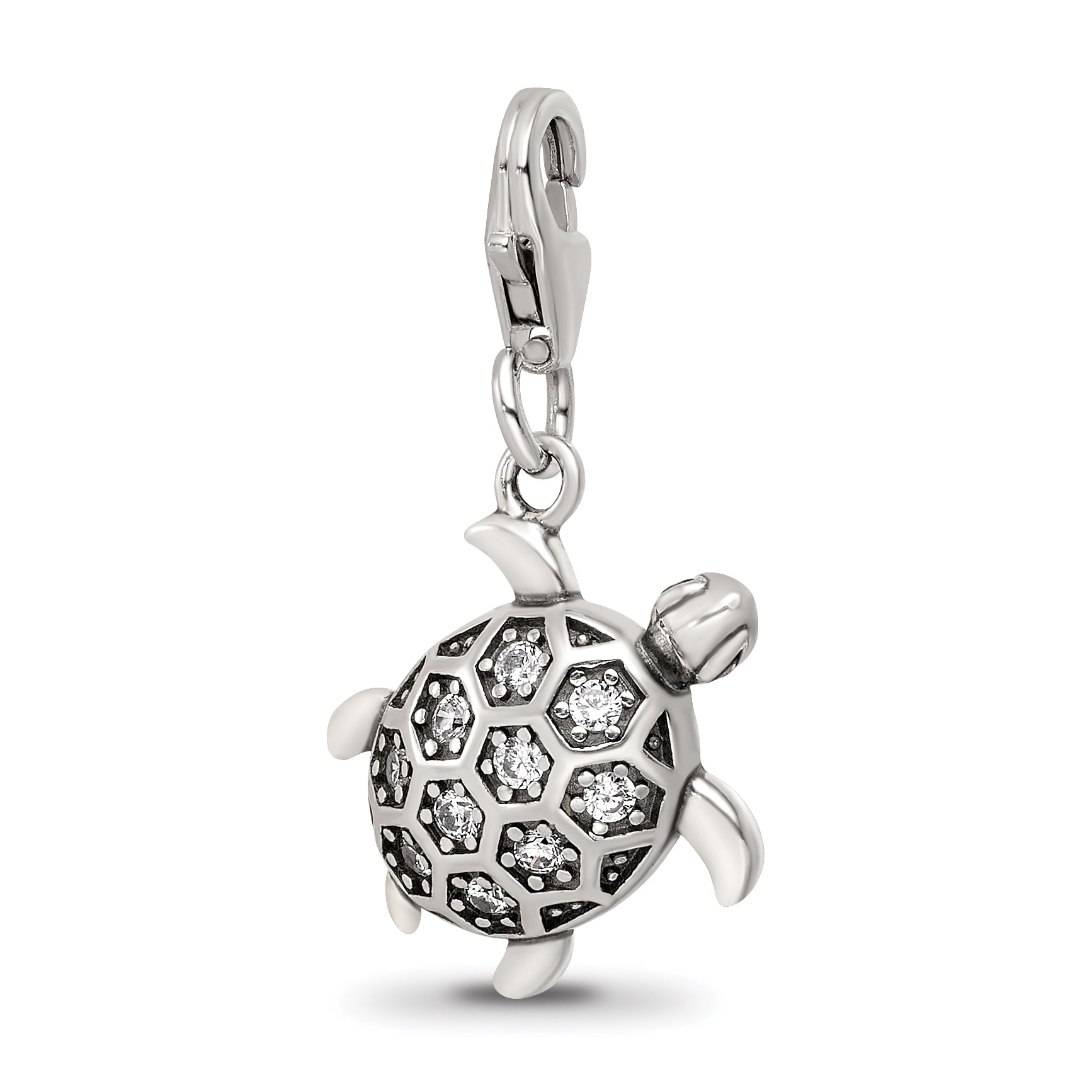 Sterling Silver Reflections Rhodium-plated CZ Sea Turtle Click-On Bead Main image