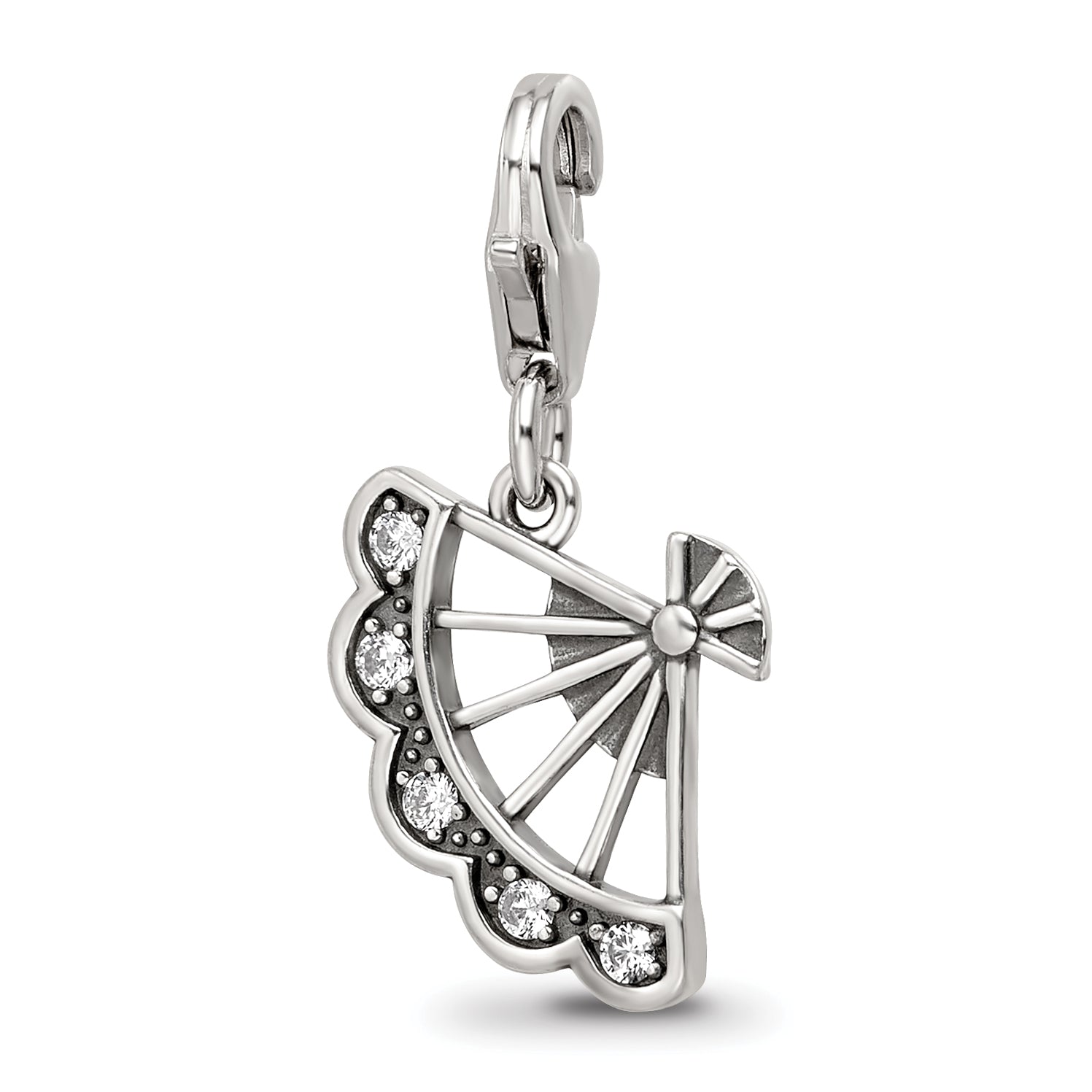 Sterling Silver Reflections Rhodium-plated CZ Fan Click-On Bead Main image