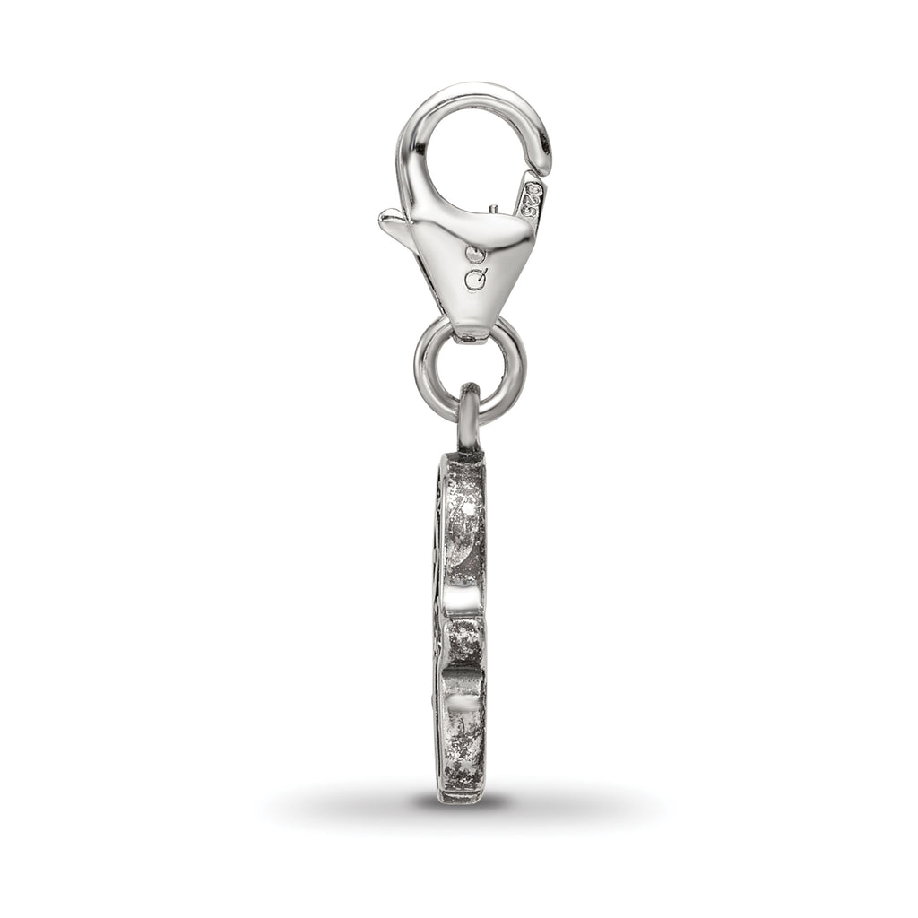 SS Reflections Rhod-plated CZ & Blue Spinel Hamsa/Chamseh Click-On Bead