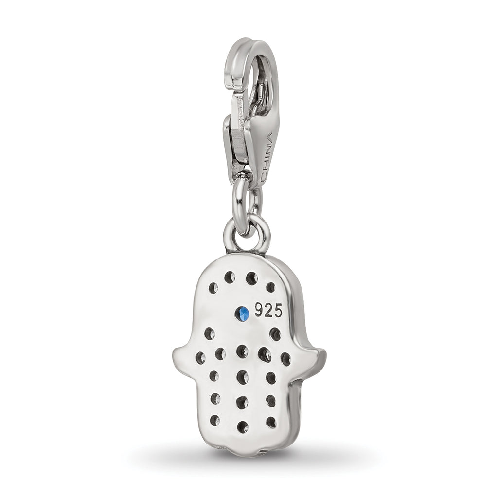 SS Reflections Rhod-plated CZ & Blue Spinel Hamsa/Chamseh Click-On Bead