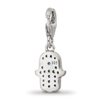 SS Reflections Rhod-plated CZ & Blue Spinel Hamsa/Chamseh Click-On Bead