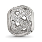 Sterling Silver Reflections Rhod-plated CZ Cut-Out Weaved Bead