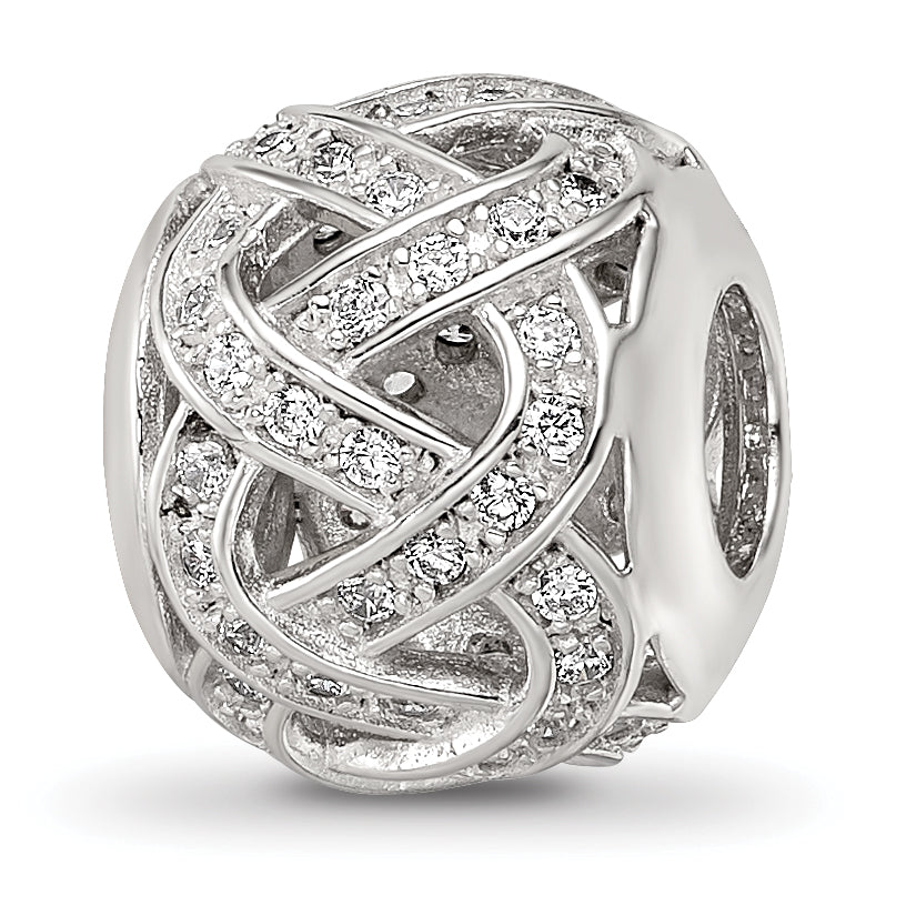 Sterling Silver Reflections Rhod-plated CZ Cut-Out Weaved Bead Main image
