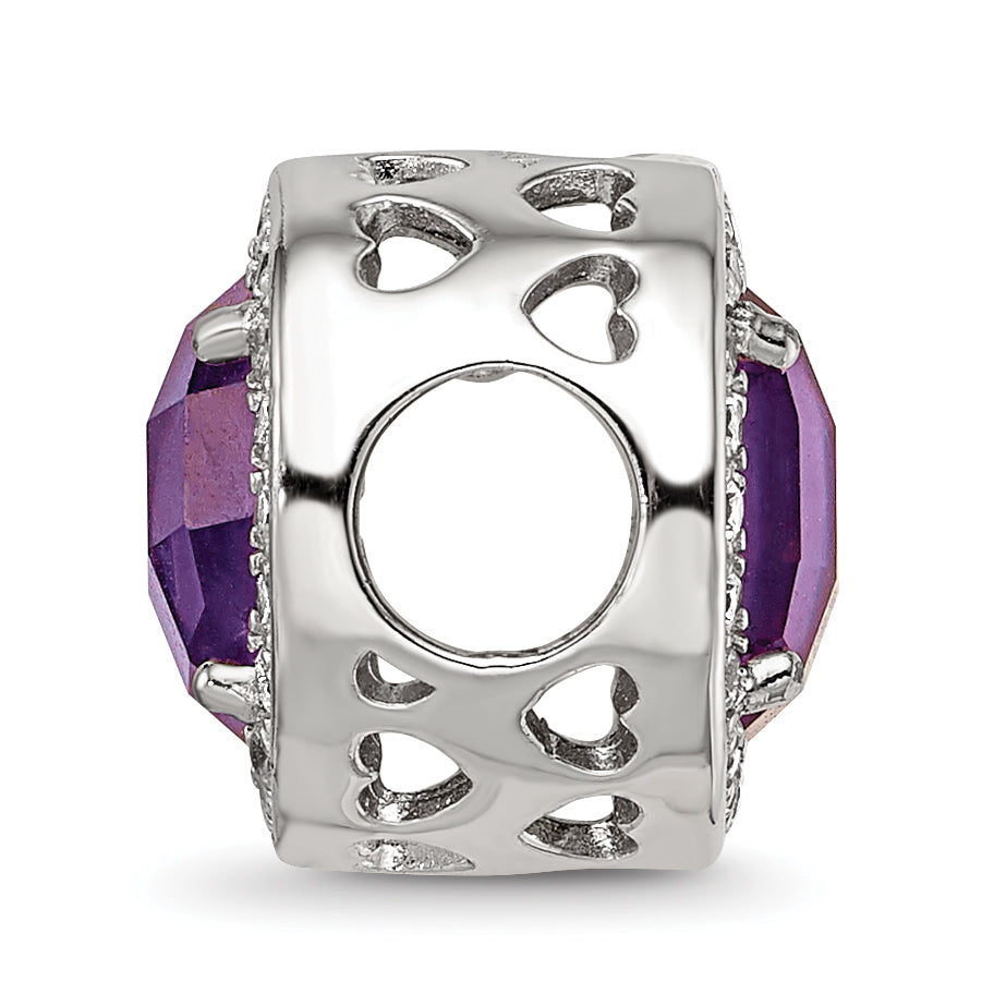 Sterling Silver Reflections Rhodium-plated Purple Glass & CZ Heart Bead Secondary image