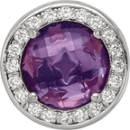 Sterling Silver Reflections Rhodium-plated Purple Glass & CZ Heart Bead