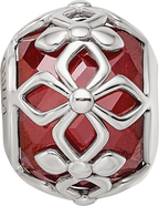 Sterling Silver Reflections Rhodium-plated Red CZ Floral Bead