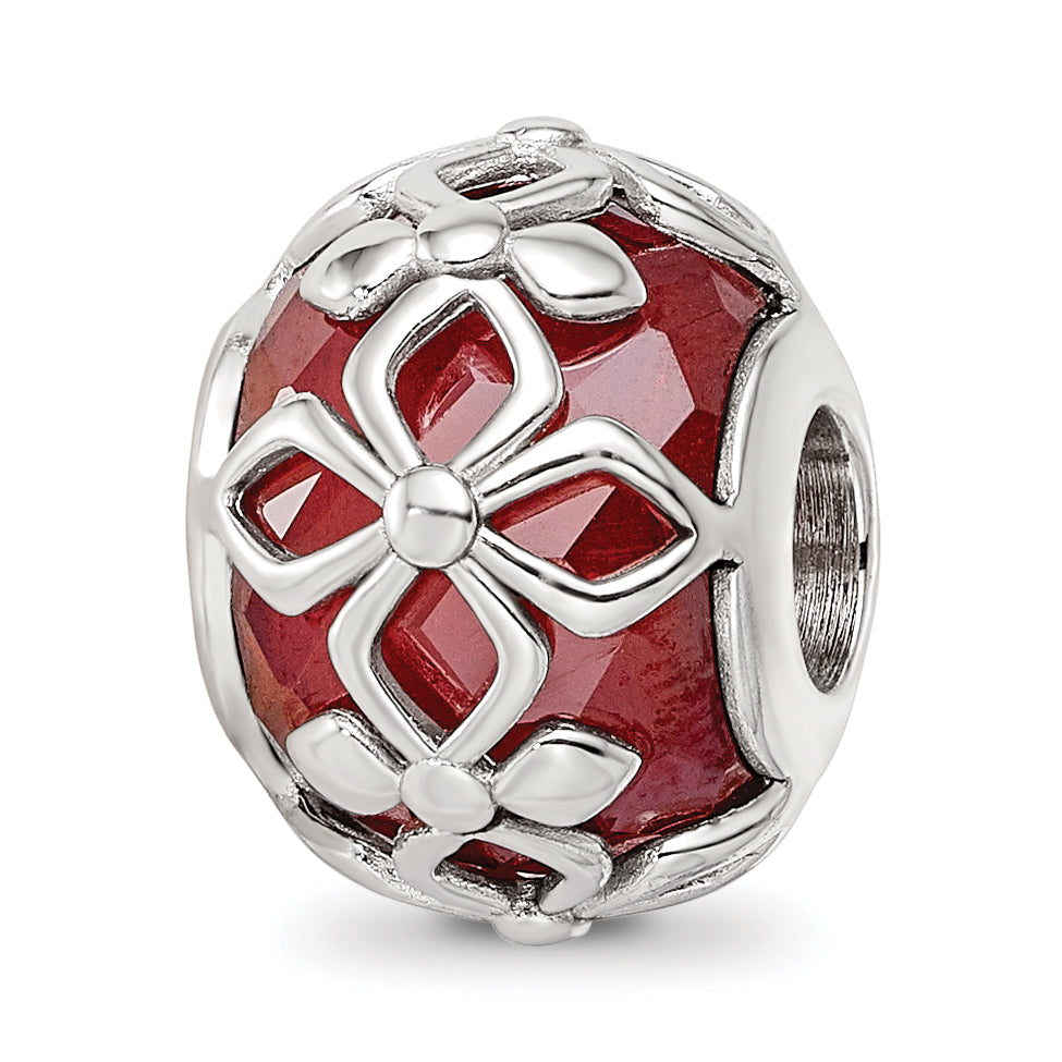Sterling Silver Reflections Rhodium-plated Red CZ Floral Bead Main image
