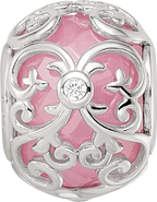 Sterling Silver Reflections Rhodium-plated Pink & White CZ Bead