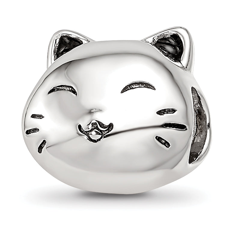 Sterling Silver Reflections Rhodium-plated Enamel Cat Bead Main image