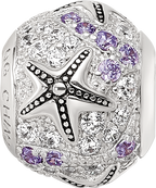 Sterling Silver Reflections Rhod-plated CZ Star Fish Bead