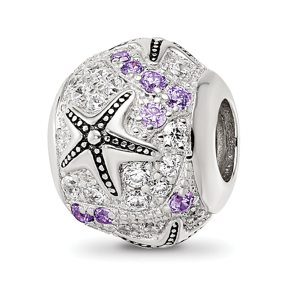 Sterling Silver Reflections Rhod-plated CZ Star Fish Bead Main image
