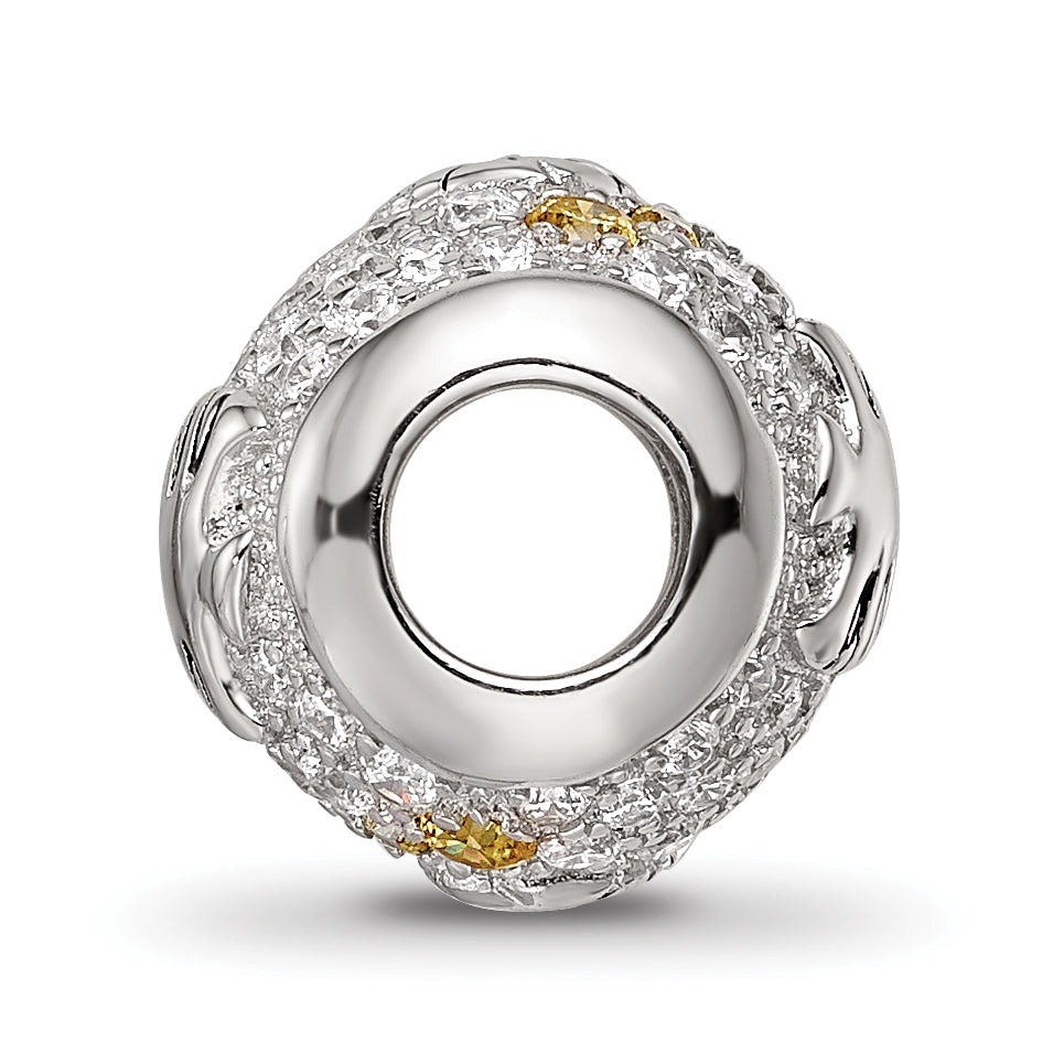 Sterling Silver Reflections Rhod-plated CZ Angle Fish Bead Secondary image