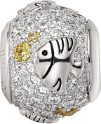 Sterling Silver Reflections Rhod-plated CZ Angle Fish Bead