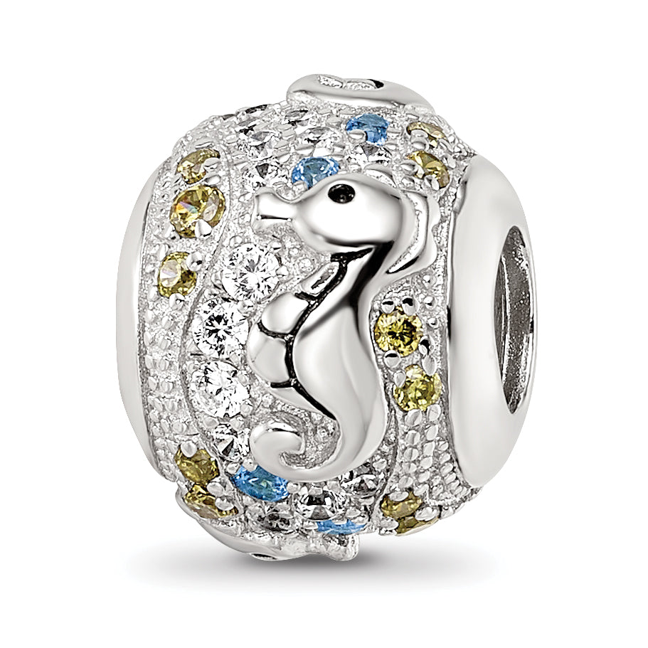 Sterling Silver Reflections Rhod-plated CZ & Blue Spinel Sea Horse Bead Main image