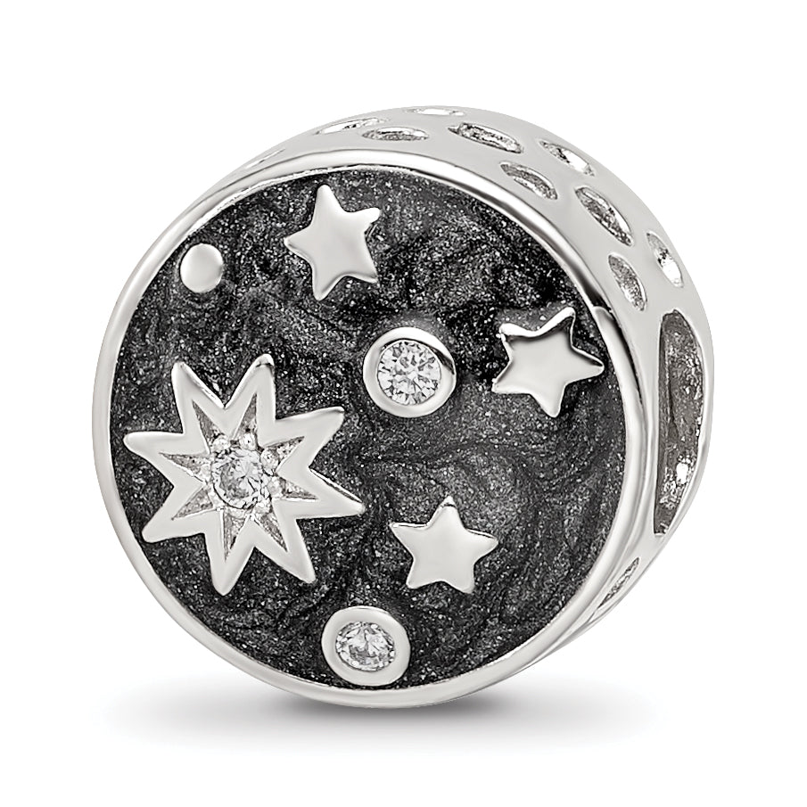 Sterling Silver Reflections Rhod-plated Enamel CZ Galaxy Bead Main image