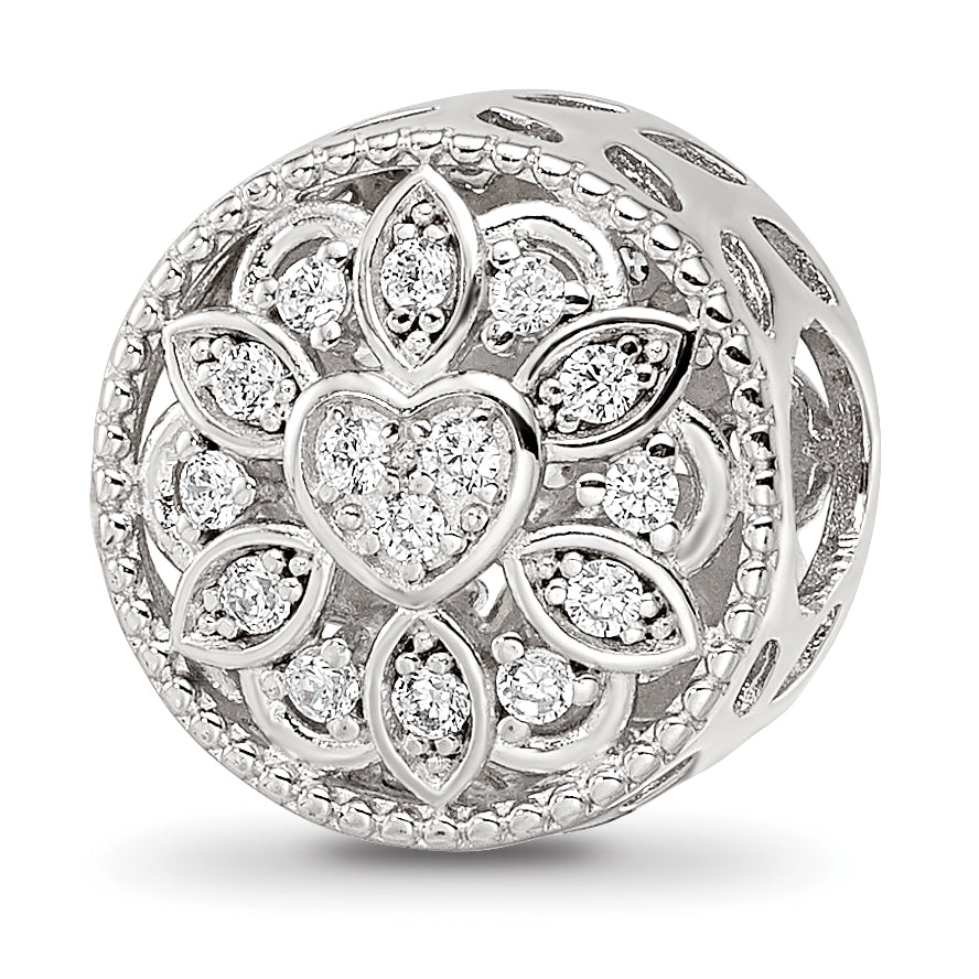 Sterling Silver Reflections Rhod-plated CZ Floral Cut-Out Bead Main image