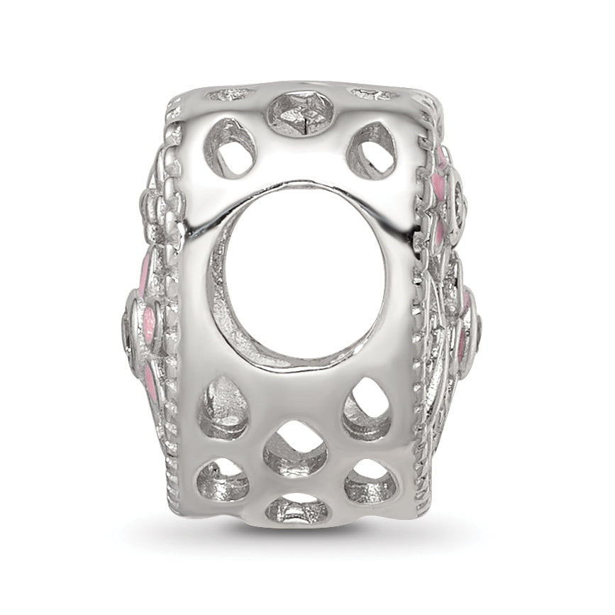 Sterling Silver Reflections Rhod-plated Enamel CZ Heart Shaped Bead