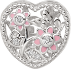 Sterling Silver Reflections Rhod-plated Enamel CZ Heart Shaped Bead