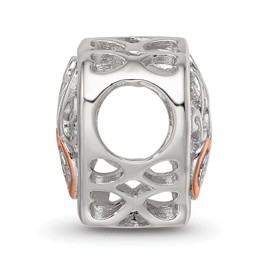 Sterling Silver Reflections Rhodium and Rose Gold-plated CZ Love Heart Shaped Bead Secondary image