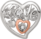 Sterling Silver Reflections Rhodium and Rose Gold-plated CZ Love Heart Shaped Bead