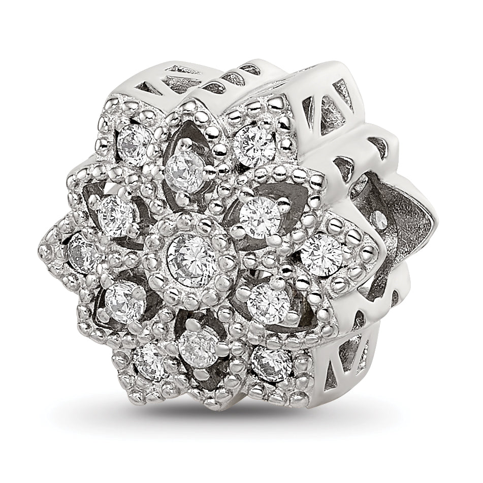 Sterling Silver Reflections Rhod-plated CZ Snowflake Bead Main image