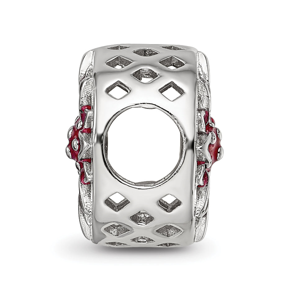 Sterling Silver Reflections Rhodium-plated Red Enamel Flower Bead Secondary image