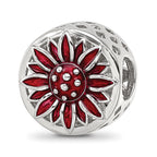 Sterling Silver Reflections Rhodium-plated Red Enamel Flower Bead