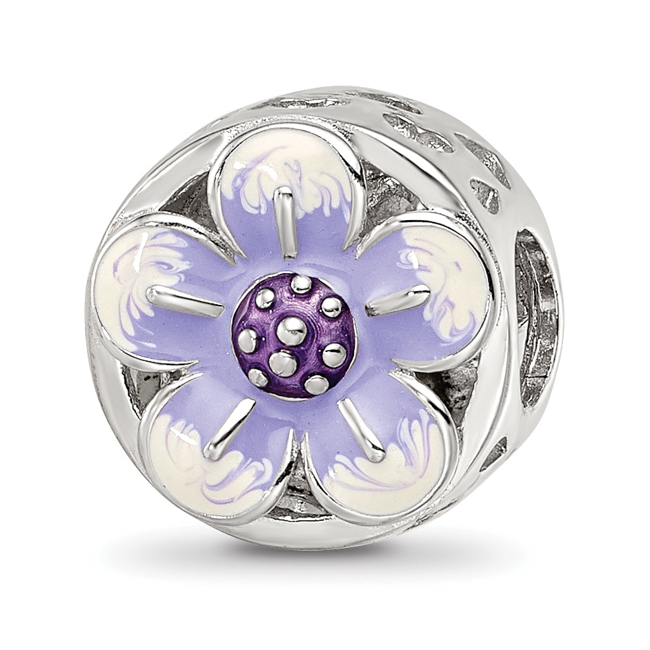 Sterling Silver Reflections Rhodium-plated Enamel Flower Bead Main image