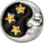 Sterling Silver Reflections Rhodium Gold-plated Enamel Moon/Stars Bead