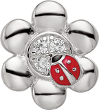 Sterling Silver Reflections Rhod-plated Enameled CZ Ladybug Flower Bead